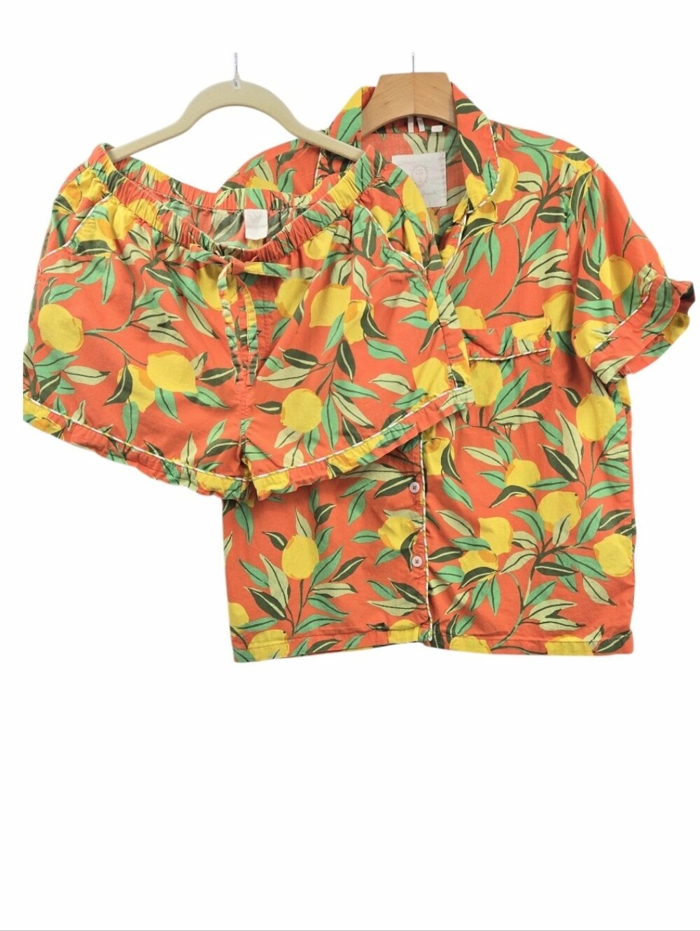 Print Fresh Lemon Zest Pajama Short Set Orange Yellow Small
